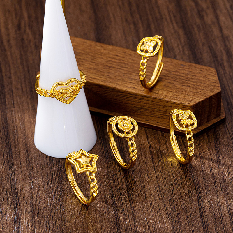 新款高级感镂空爱心蝴蝶戒指女精致越南沙金指环跨境久不掉色饰品