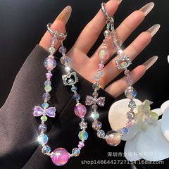 kt手机链合金蝴蝶结爱心锆石可爱挂链手腕短款水晶珠链绳包包挂饰