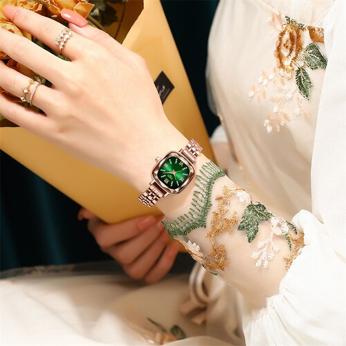 Nibosi Fashion Retro Diamond-Studded Small Green Women's Watch with French High-End Style