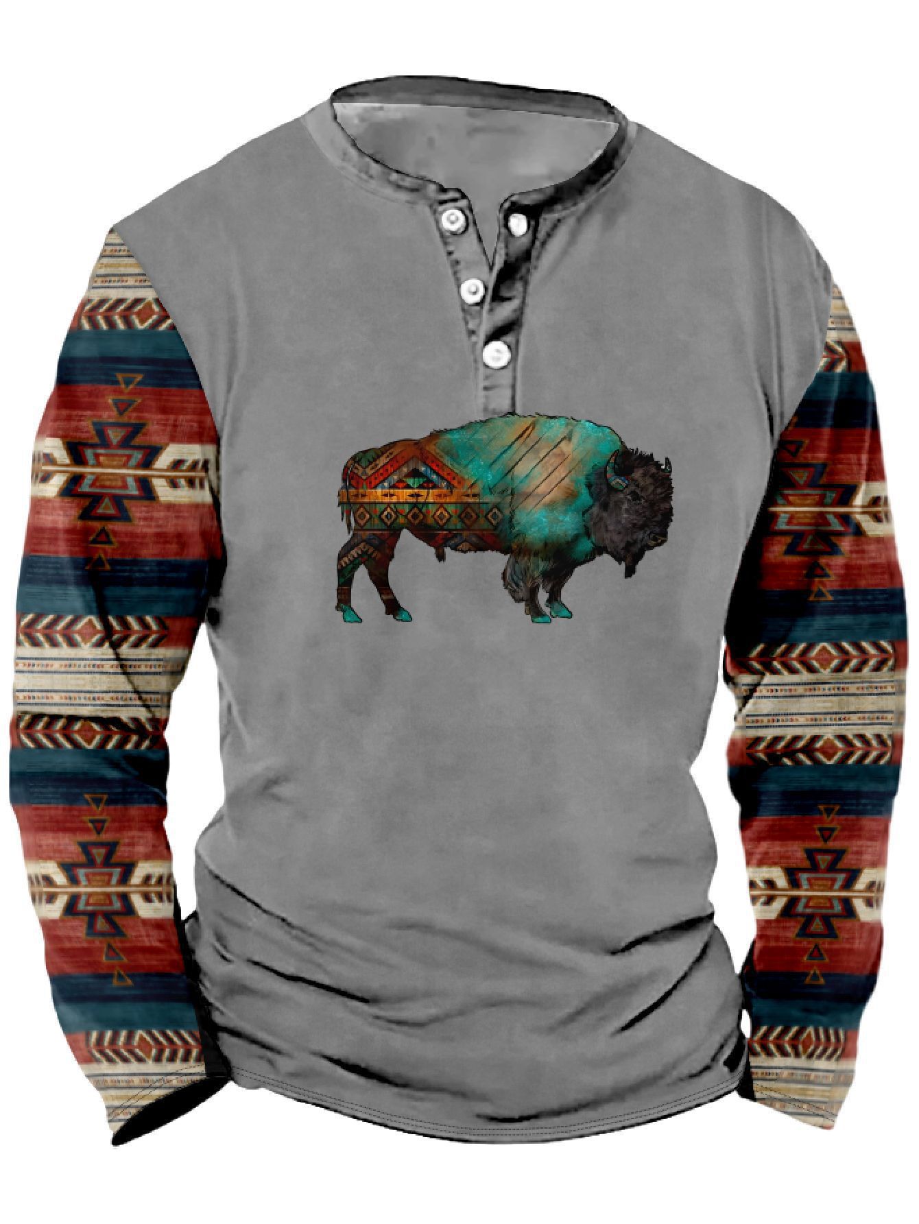 Summer Men's Digital Print 3-Button Henley Trendy Casual T-Shirt_viptrois.com