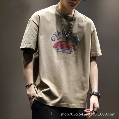 Men's Summer Heavyweight Pure Cotton American Retro Japanese Style Trendy Brand Short Sleeve T-Shirt