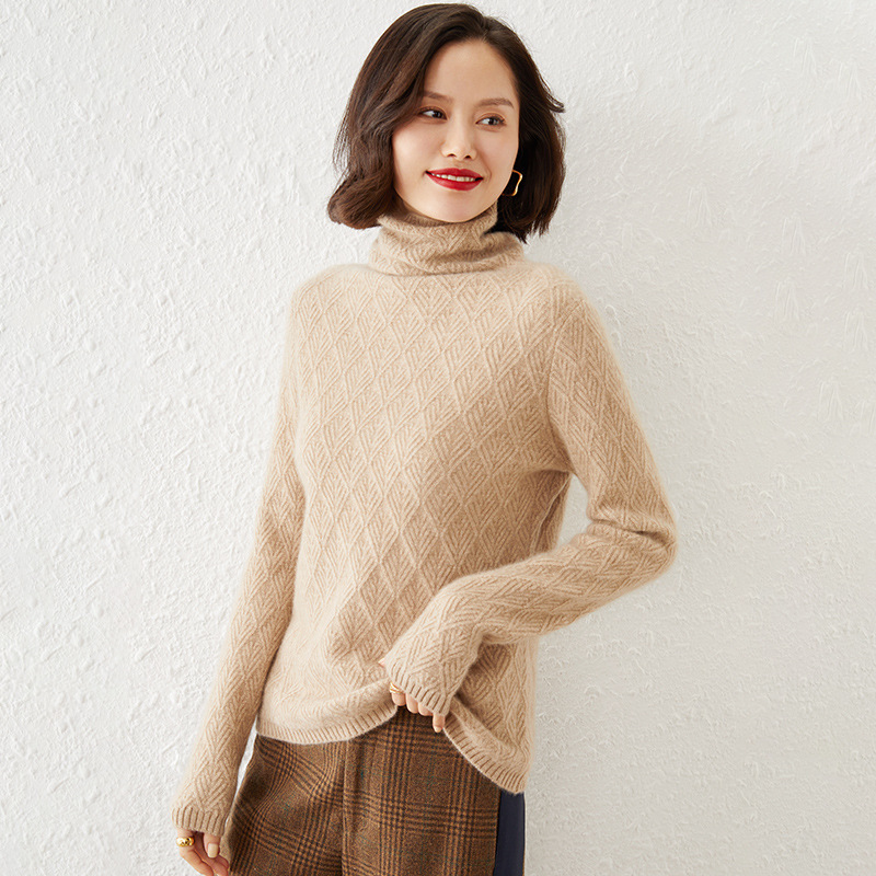 Autumn and Winter New Style Pile Collar Knitwear Women's Long-Sleeved Loose Slimming Look High-Neck Alal Flower Top Large Size Pullover Knitwear