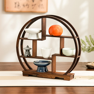 Desktop Bogu Rack Small Solid Wood Ornaments Tea Set Tea Rack Duobao Pavilion Purple Sand Teapot Display Rack Set Nayou