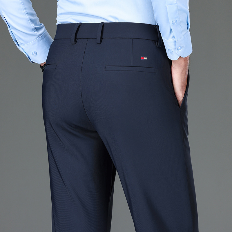Tommy Pure Casual Pants for Men, Solid Color, 2025 Autumn Dress Pants, Wide Four-Way Stretch Straight-Leg Business Versatile Elastic Trousers