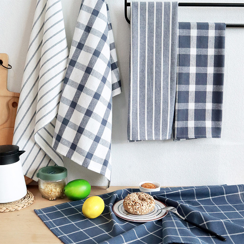 Casual Blue Series Cotton Yarn-Dyed Kitchen Towel Household Napkin Tea Towel Photo Background Cloth