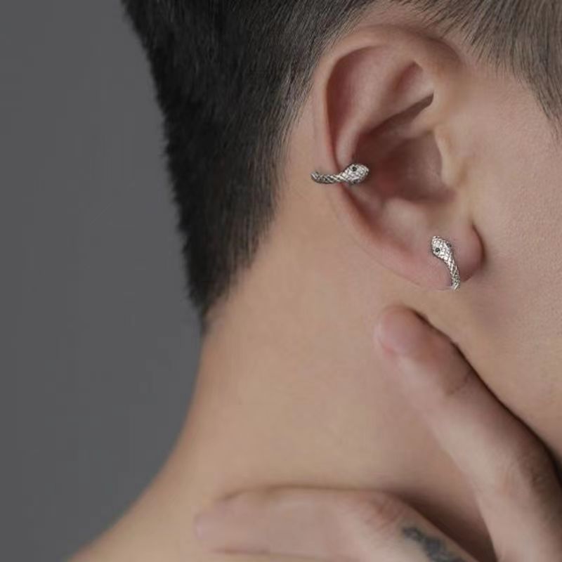 Pendientes de oreja en forma de serpiente europeos y americanos para hombres y mujeres estilo de personalidad de lujo ligero moda callejera hebilla de oreja clip de oreja pendientes de serpiente pequeña anillo de oreja a juego