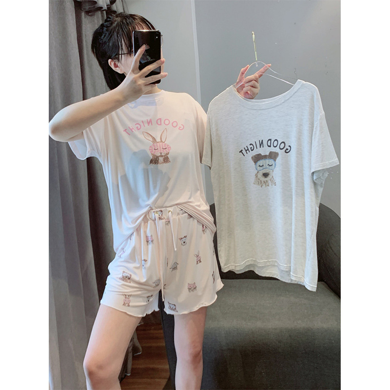 Japanese-Style Sweet and Cute Modal Cool Pajamas for Women, Summer Thin Loose Plus-Size Comfortable Home Wear Set
