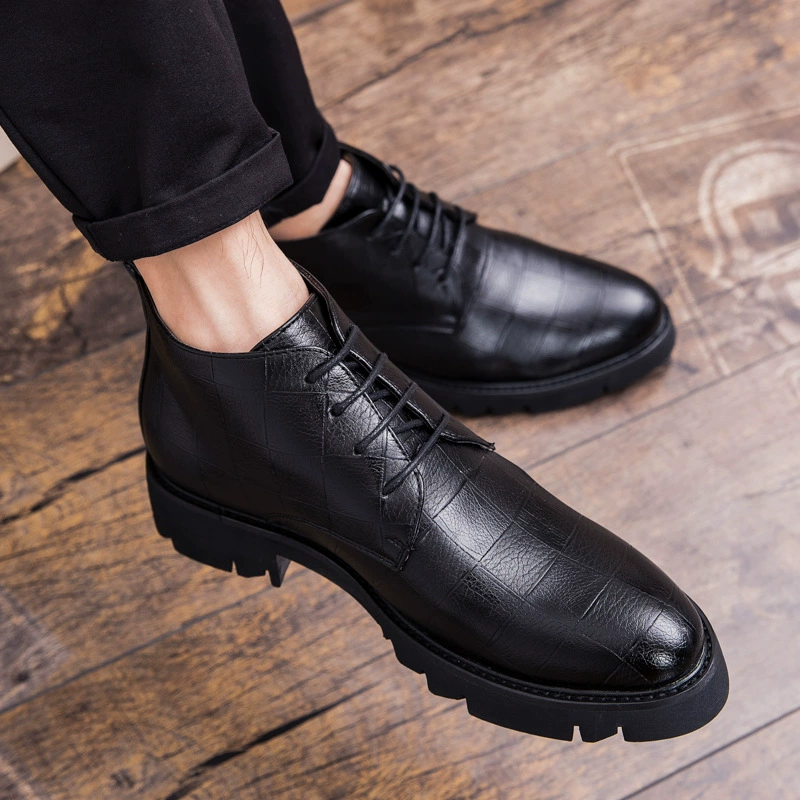 Мужские высокие кожаные туфли в стиле рок с цветком, ботинки British Martin, осень 2022, толстая подошва, увеличивающая рост, модная обувь в Корейском стиле с острым носком