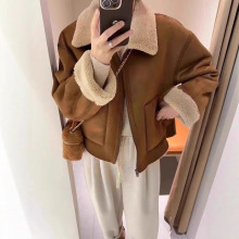小香风仿羊羔毛短款外套女秋冬装新款高级感加厚复古皮毛一体上衣