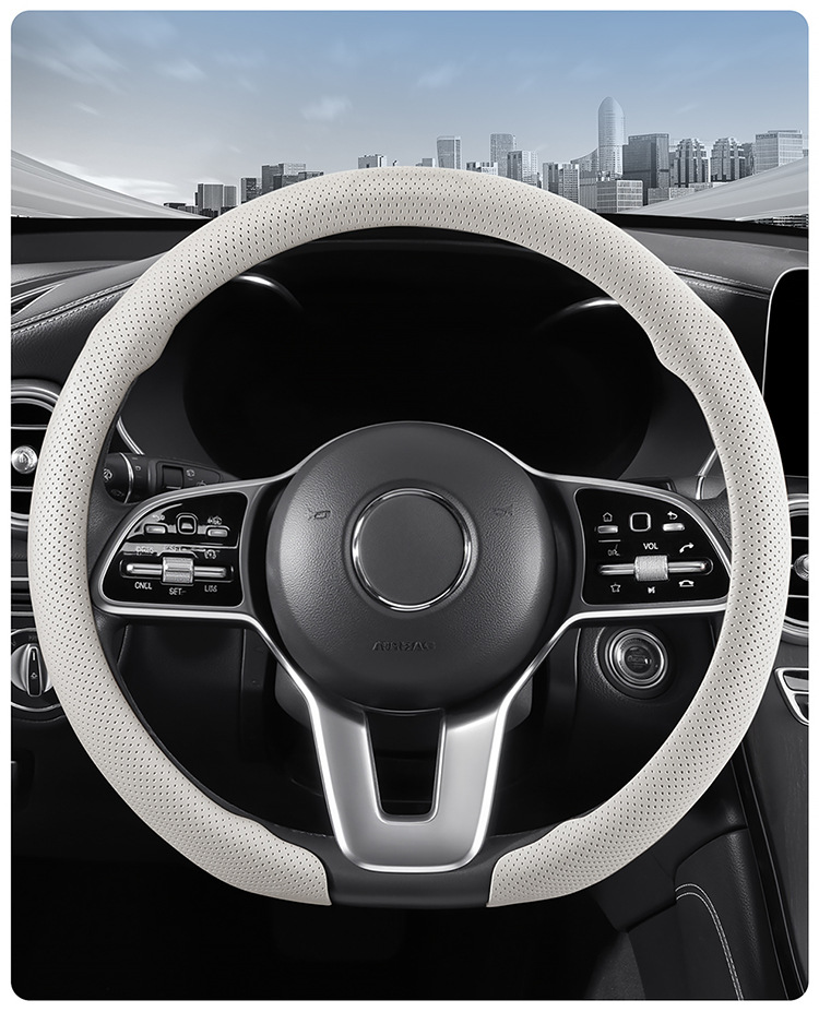 9D Perforated Nappa Leather Steering Wheel Cover, Same Style as Supercars, Universal for All Seasons, Car Interior Handle Cover, 9D Perforated Handle Cover