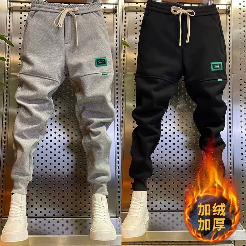 Осенние и зимние бархатные толстые стильные брюки для мужчин новые повседневные корейские трендовые спортивные брюки дикие длинные брюки