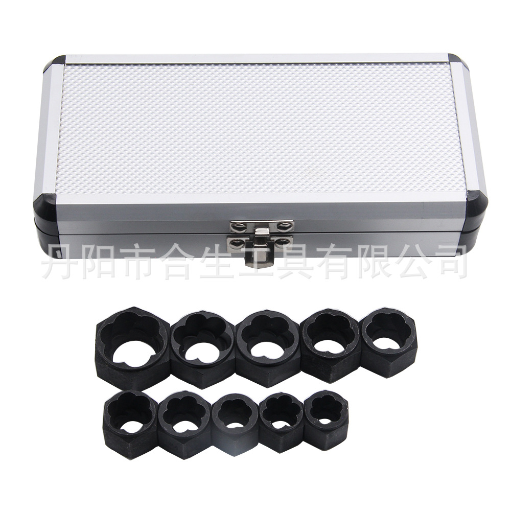 Transfronterizo al por mayor de 10 piezas de la tuerca para llevar tuerca daño Extractor de perno tuerca hexagonal conjunto de herramientas de eliminación