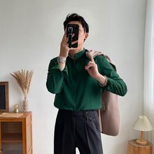 秋季新款立领衬衫男修身免烫商务休闲白色衬衣痞帅设计感圆领黑色