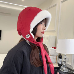 加绒保暖冬季护耳雷锋帽子女大头围滑雪骑行防风雪面罩围脖一体帽