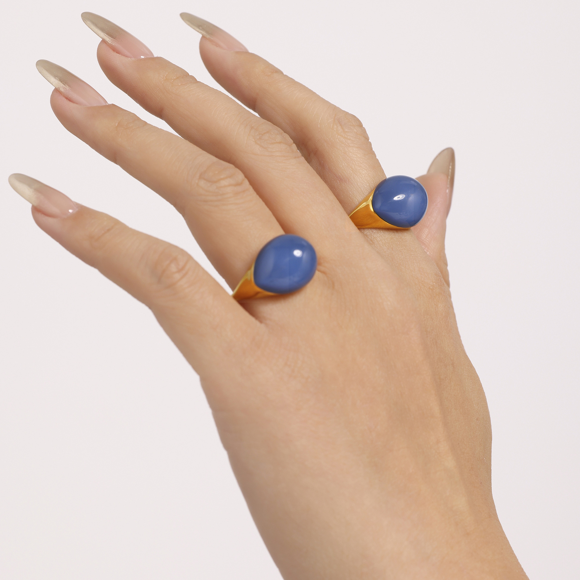 Square Sugar Retro Niche Multi-color Water Droplet Resin Adjustable Ring With Stainless Steel Opening_voghion.com