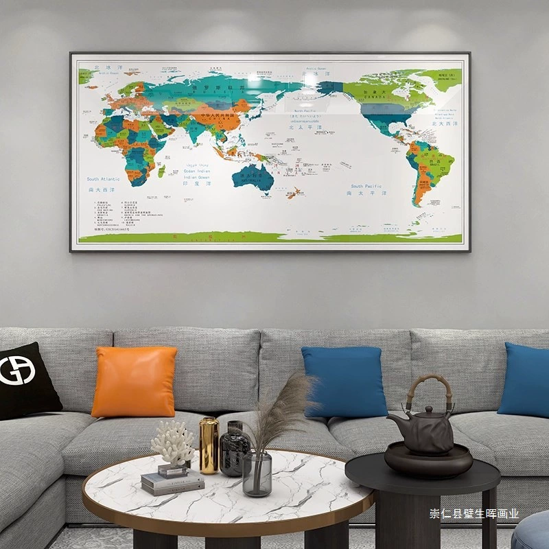 World Large Map Hanging Painting Can Be Nailed with Magnetic Suction to Mark the Living Room Sofa Background Wall Decoration Painting Office Mural