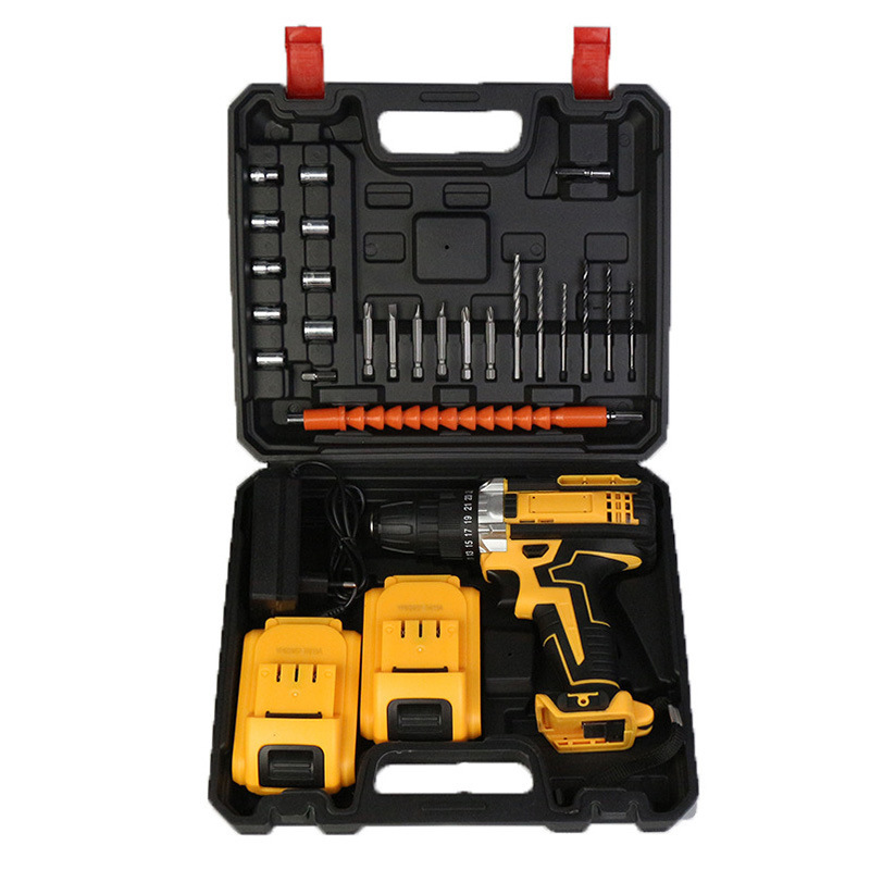 Batería de litio Taladro recargable Taladro eléctrico de litio de alta potencia Destornillador eléctrico multifuncional Taladro de pistola Juego de herramientas de batería Comercio exterior