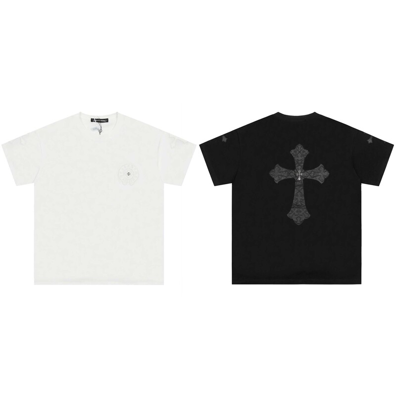 クロスボーダー高バージョン CH クロウレザークロス刺繍半袖 Tシャツ男性と女性のための同じスタイルの Tシャツドロップシッピング|undefined