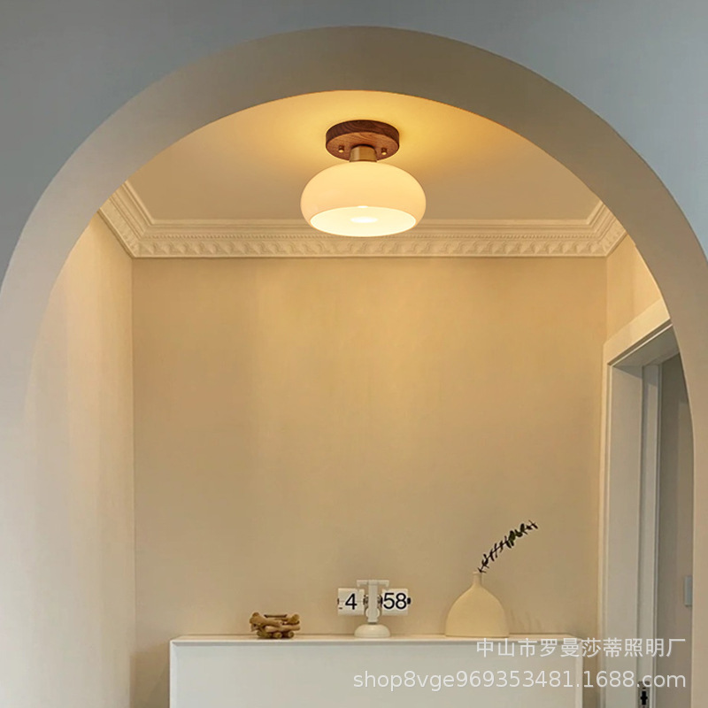 Aisle Light Corridor Light Chinese Retro Entrance Ceiling Light Simple Creative Walnut Wabi-Sabi Style Entrance Hall Light