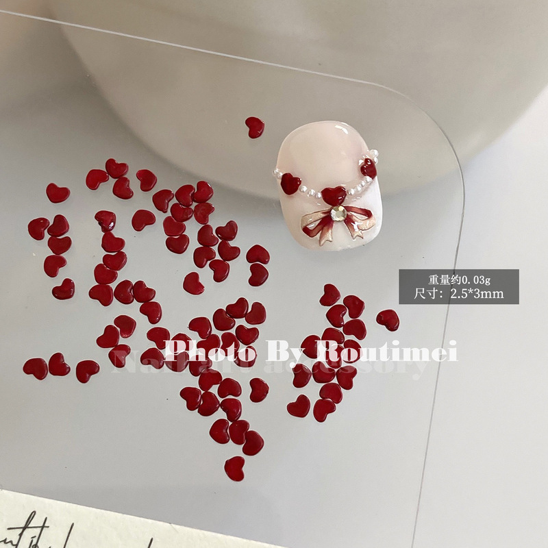 3mm酒红色迷你五角星爱心美甲饰品可爱百搭桃心合金喷漆指甲装饰|undefined