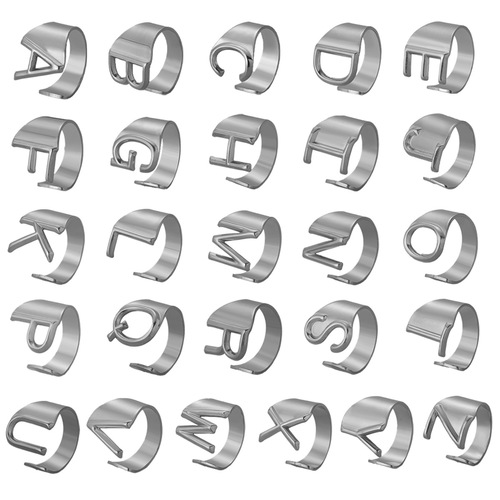 Elegant 26-Letter Steel Chain Ring with Minimalist Design, Stainless Steel Plated Gold, Cold Open Finger Accessory for Wholesale