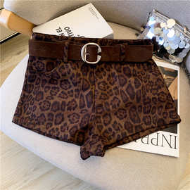 实价实拍~秋季新款复古美式性感辣妹豹纹麂皮绒短裤遮胯热裤