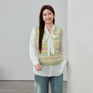 【Fake Two-Piece Design Dopamine Versatile Knit Sweater】Slim Fit Plus Size Women's Clothing for Plus Size Women 2025 Spring New Model