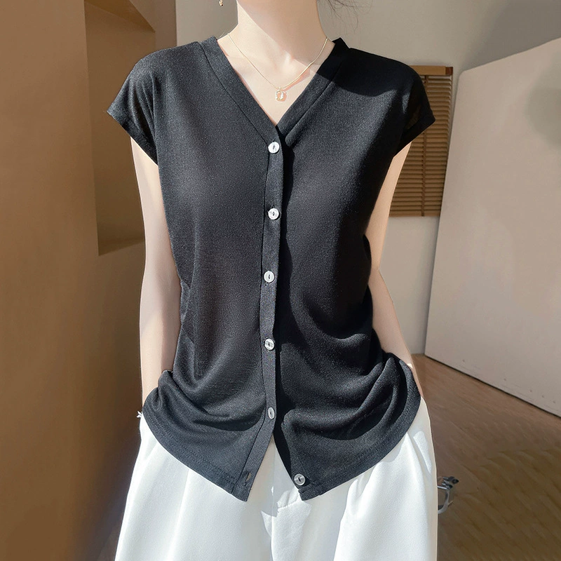 Весна и лето 2025 новый камвольный трикотажный кардиган без рукавов тонкий свободный темперамент дикий топ женский