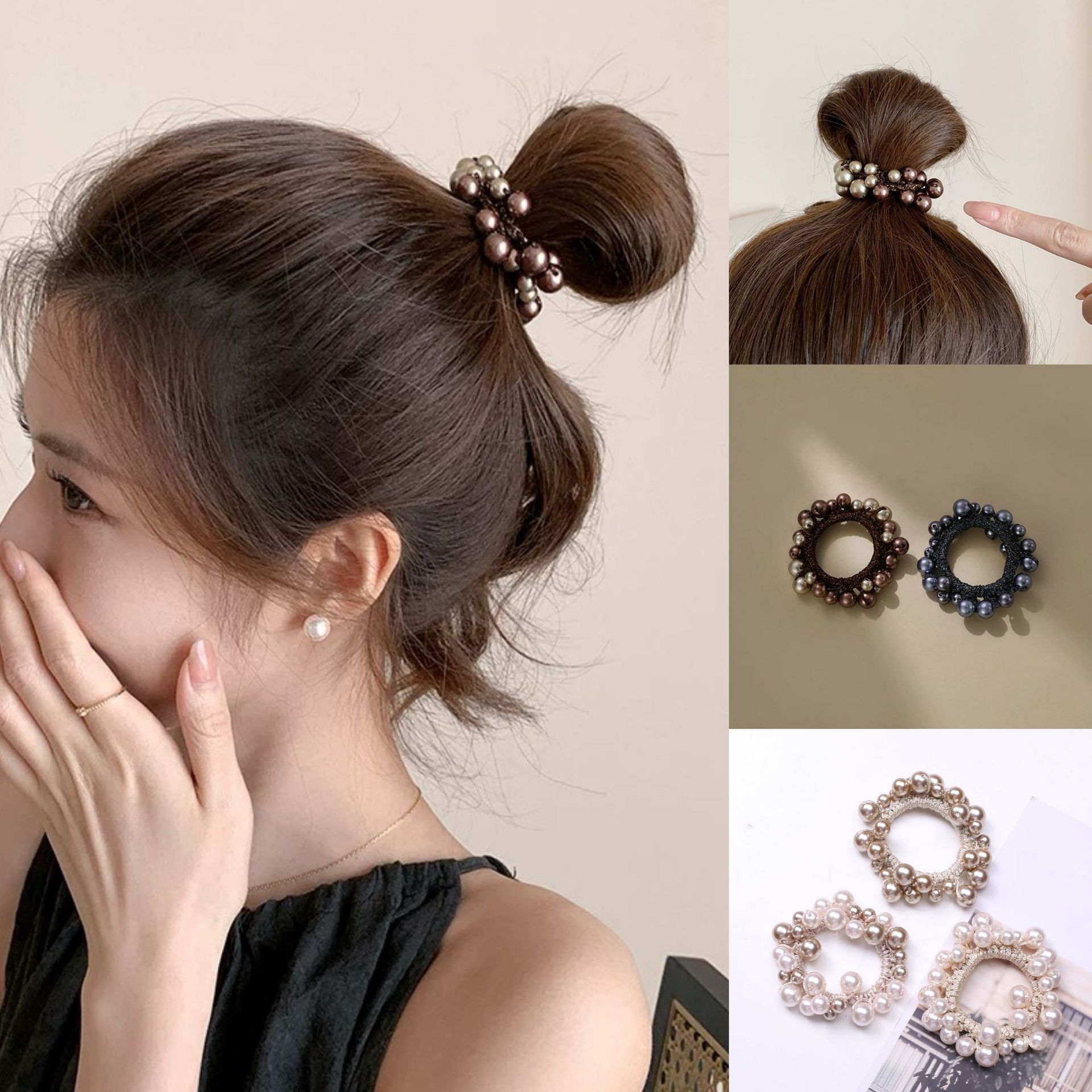 새로운 스타일 진주 머리 밧줄 여성 간단한 우아한 머리 밧줄 한국 스타일 인터넷 연예인 고무 Tendon 헤어 로프 헤어 로프 페이온 헤드웨어