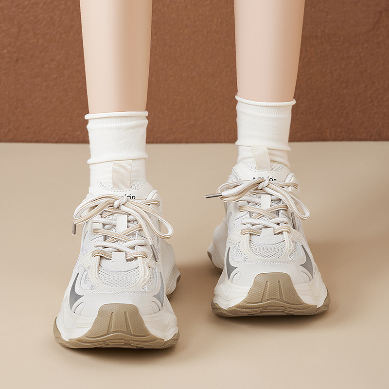 Augu Shi Deng plata zapatos de papá mujeres 2026 nuevas zapatillas deportivas de malla de primavera zapatos de correr casuales altos