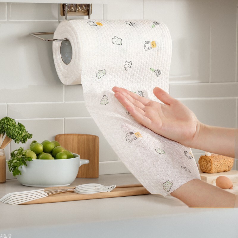 Lazy Rag with Printed Design, Disposable and Washable Kitchen Paper, Non-Oil-Absorbing, Dual-Use for Dry and Wet, Extra Large and Thick, Super Large Roll