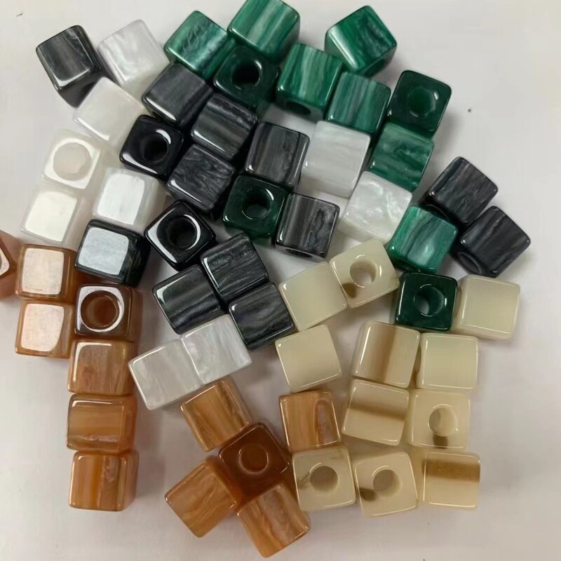 8*8mm Resin Square Large-Hole Loose Beads DIY Handmade Beading Clothing Rope Buckle Accessories Fashion Retro Pearlescent