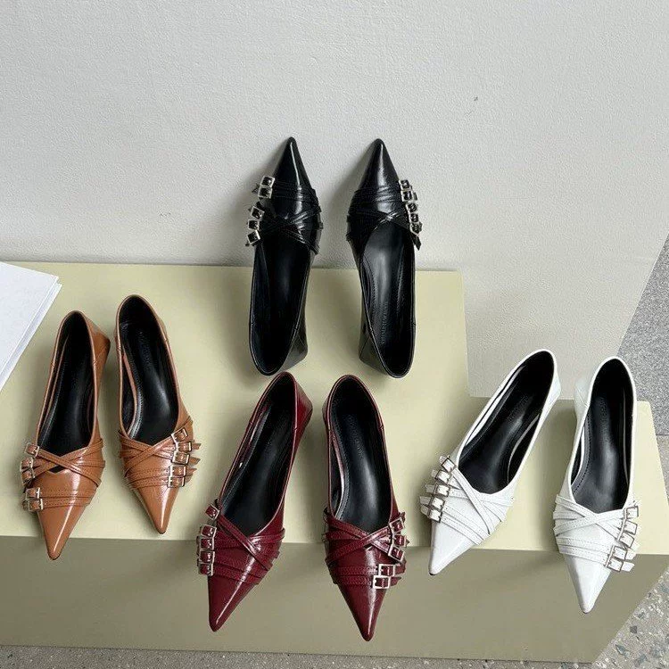 Женская обувь на высоком каблуке с котенком, весна и осень 2020, новая французская Рабочая профессиональная обувь на низком каблуке с мелким ртом и острым носком из мягкой кожи