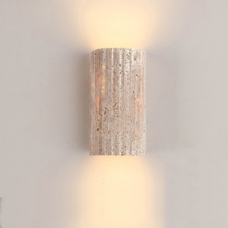 Led Wall Lights for Ambiance in Shopping Malls, Restaurants, Entrances, Stairs, Balconies, Corridors, and Passageways, with Glowing Yellow Travertine Stone Design