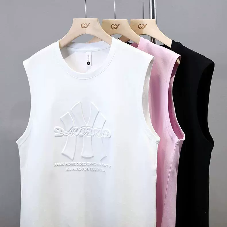 厂家直销夏季钢印圆领无袖T恤男士青年百搭印花坎肩背心宽松上衣
