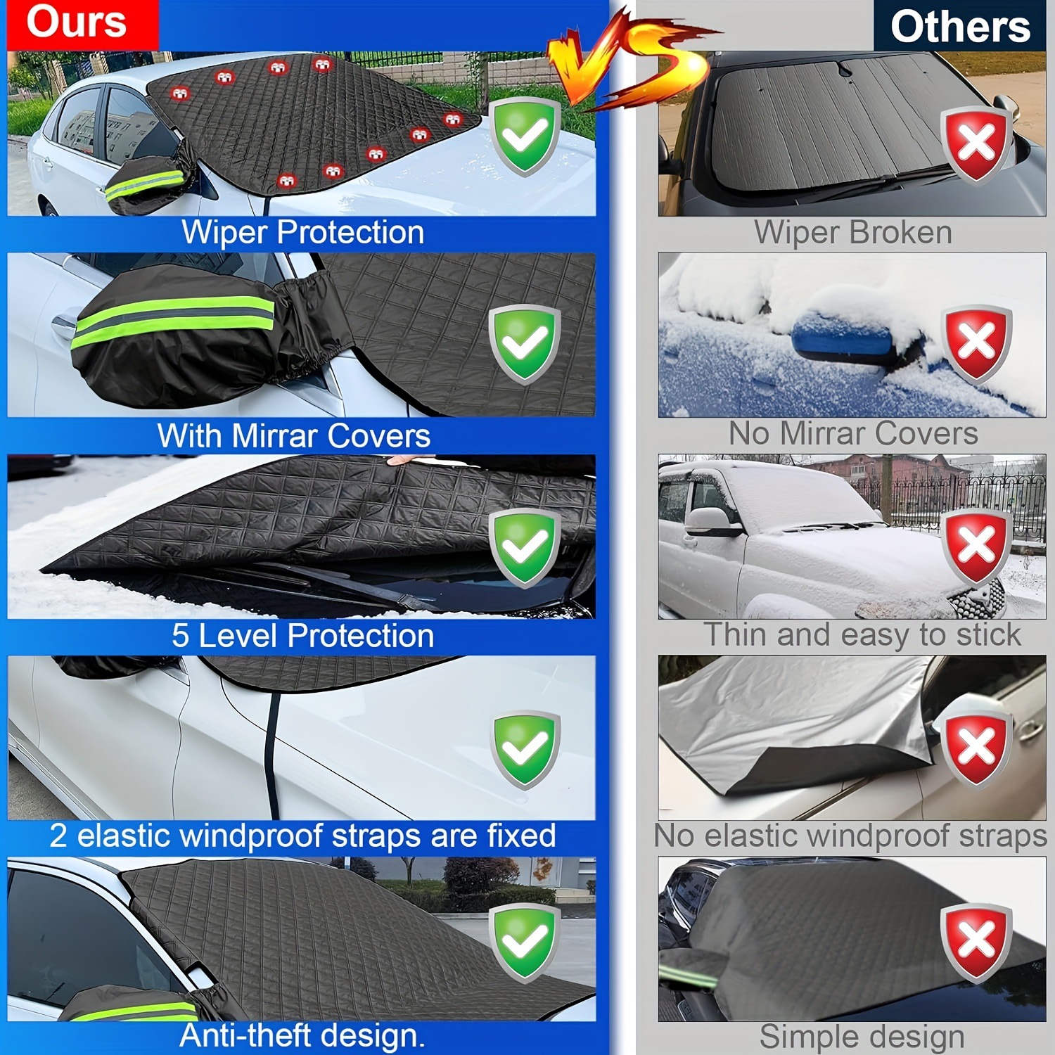 Front Car Snow Shield Winter 9 Magnet Snow Shield Car Enlarged and Thickeneded Windproof Snow Cover Car Cover to Cover Snow and Keep Warm