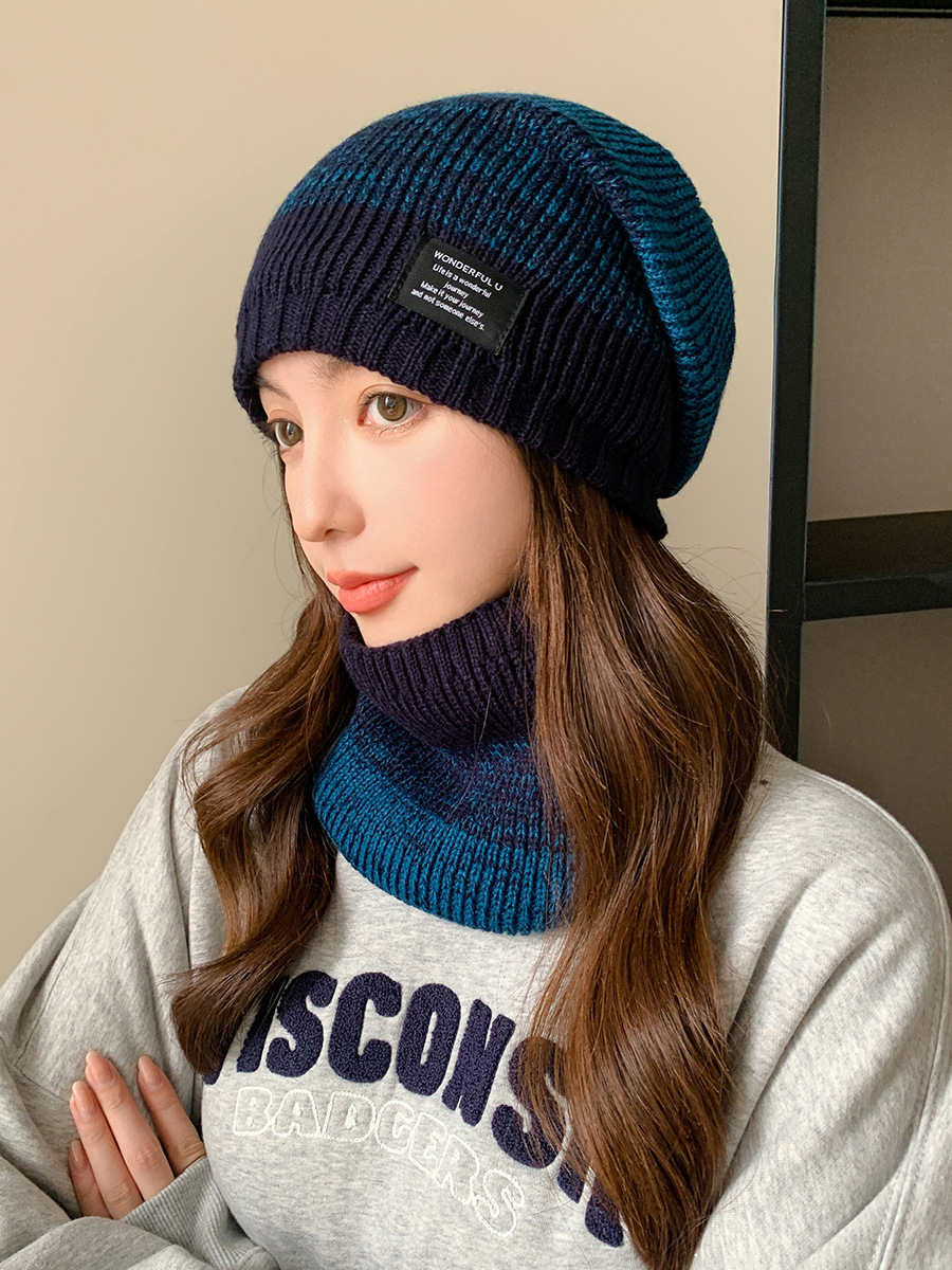 Kötött pulóver sapka és sál szett férfi és női téli vastagított és bársony kültéri arcvédő kétszínű kötött sapka_voghion.com