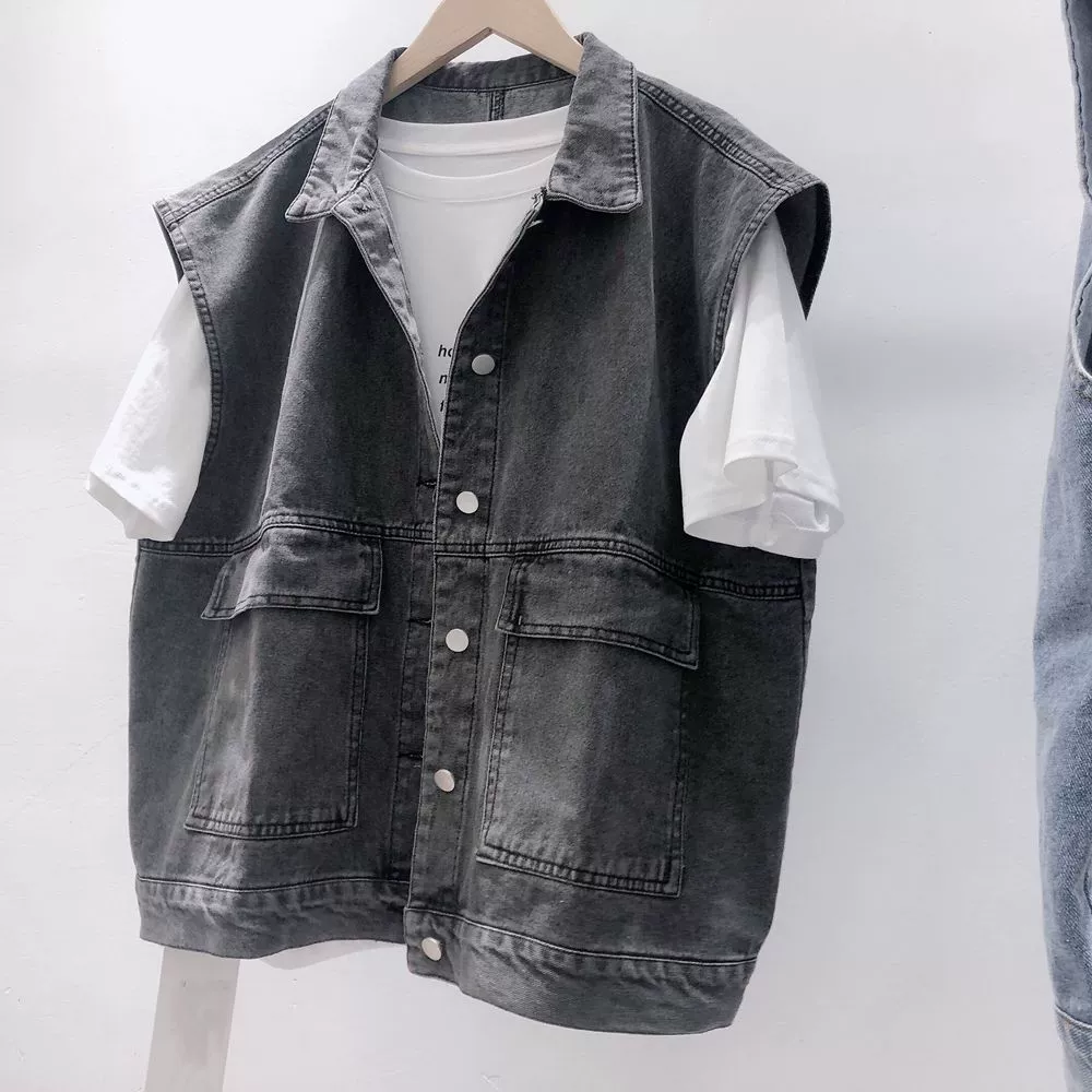 Denim Japanese retro vest for beloved, jacket sleevless, oversize