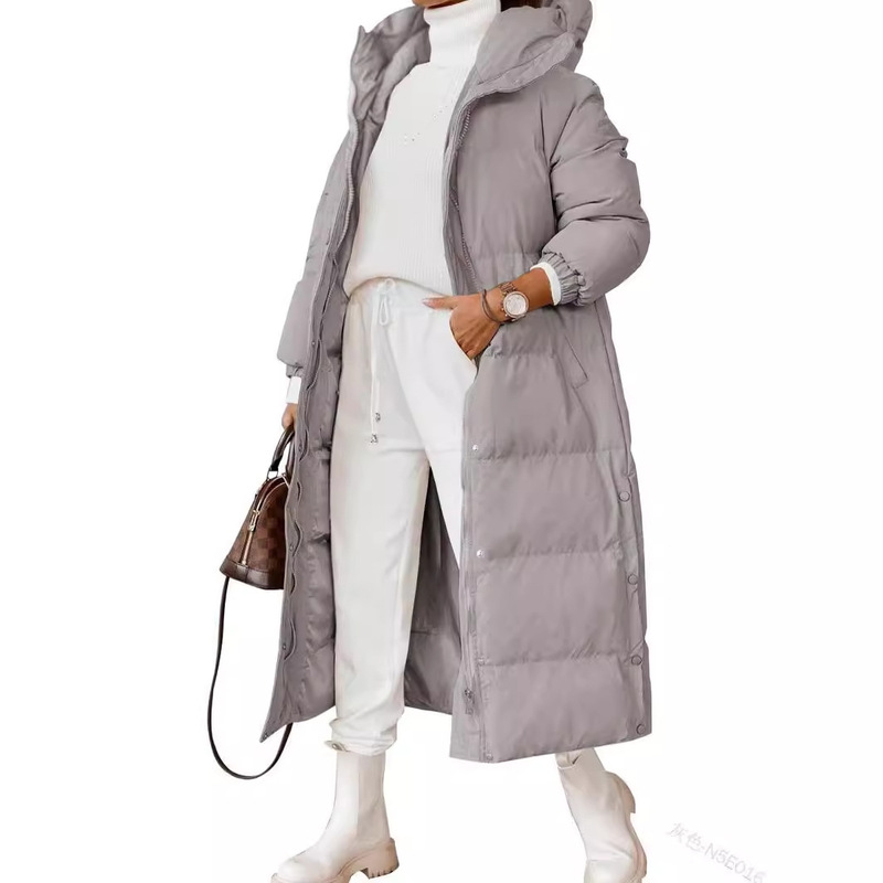 Cross-Border European and American Clothing Amazon Solid Color Hooded Extended Style Cotton Outwear Fashionable Zipper Long-Sleeved Pocket Jacket Cross-Border European and American Clothing Amazon Solid Color Hooded Extended Style Cotton Outwear Fashionable Zipper Long-Sleeved Pocket Jacket