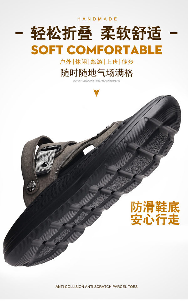 Dép sandal nam da thật đế xốp nhẹ thủ công, gót 3,5 cm, thoáng khí chống trượt — màu vàng chi tiết 8