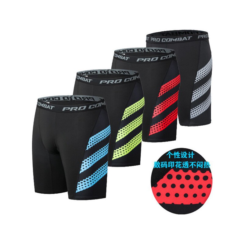 Running Sweat-Wicking Quick-Drying Tight Gym Leggings Men's Ice Silk Breathable Compression Printed Sports Shorts