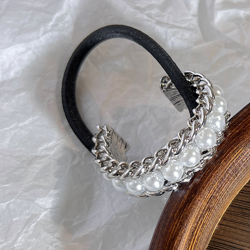 New Golden Silvery Chain  Inlaid Imitation Pearl Alloy Hair Tie display picture 5