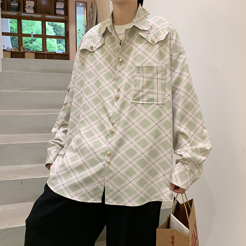 Camisa de manga larga de verano de estilo de Hong Kong, chaqueta casual de moda suelta y guapa para hombres, marca de moda de primavera y otoño, camisa de todo fósforo ins