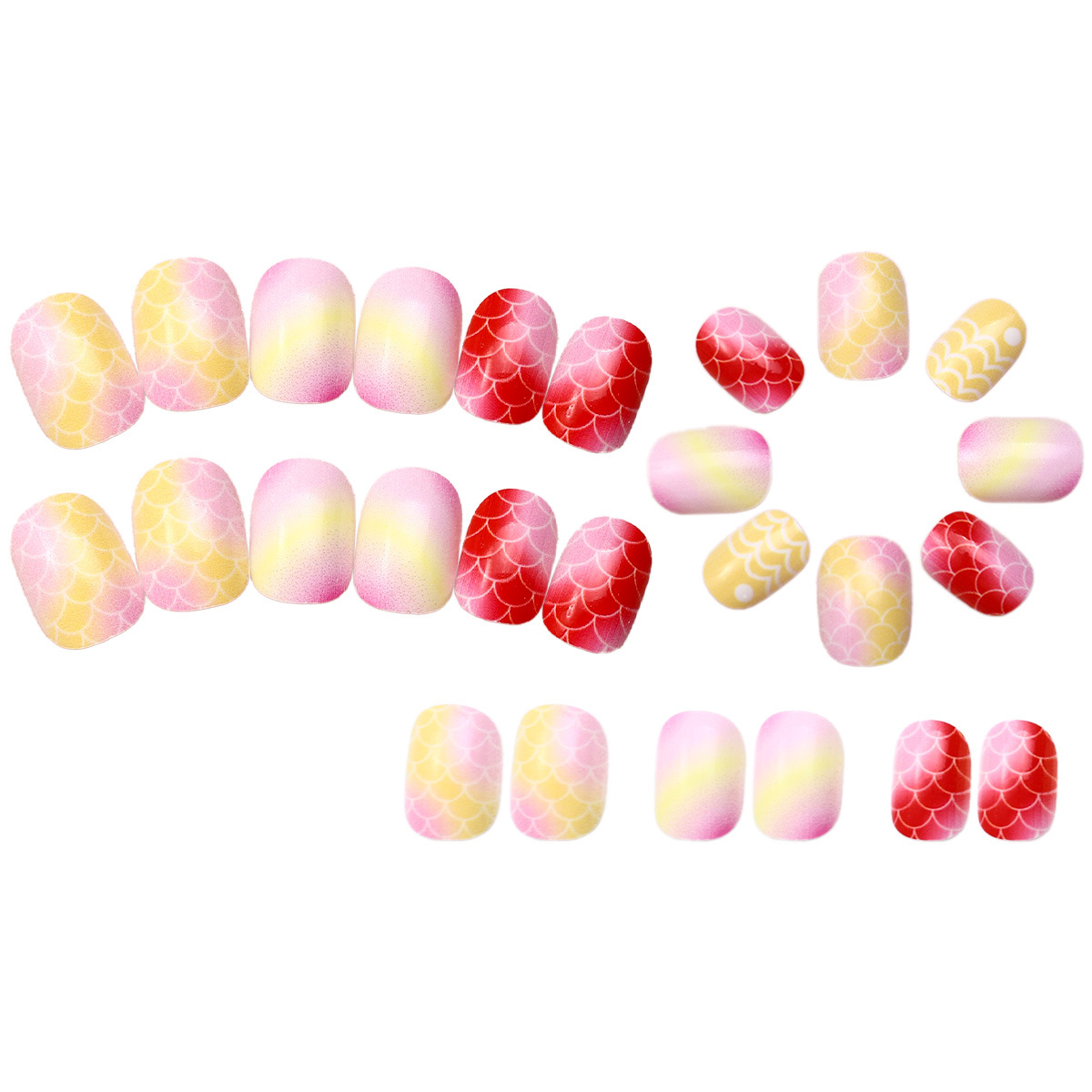 Pequeño libro rojo venta caliente para niños que usan piezas de uñas 24 piezas de gel de goma de uñas falsas ondas cortas desmontables de uñas