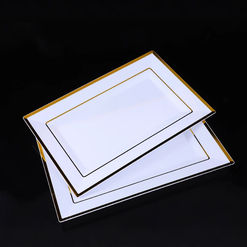 High-End Gold-Rimmed Disposable Plastic Steak Western-Style Imitation Porcelain White Plate European-Style Square Plate Square Plate