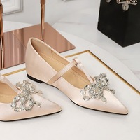 8699-18 French style Sweet Water Diamond Bow Decoration Pointed Shallow Mouth T-shaped Buckle with Inner Height Boosting Women's Shoes
