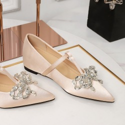 8699-18 French style Sweet Water Diamond Bow Decoration Pointed Shallow Mouth T-shaped Buckle with Inner Height Boosting Women's Shoes
