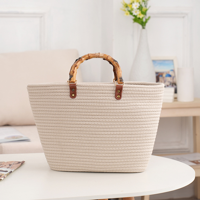 Cuerda bolso de algodón tejido de verano de gran capacidad bolso tejido bolso de rayas sin tirantes de las mujeres bolso tejido