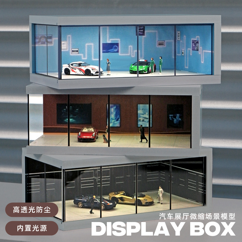 1:64 Artificial Alloy Car Model Display Hall Garage Scene High Transparency Acrylic Parking Lot Model Display Stand with Light