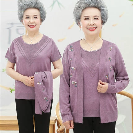 Весенний свитер, комплект для пожилых, куртка для мамы, plus size, 70 лет